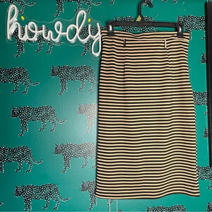 Era Brand Black and Tan Striped Cotton Blend Mid Length Pencil Skirt Size M